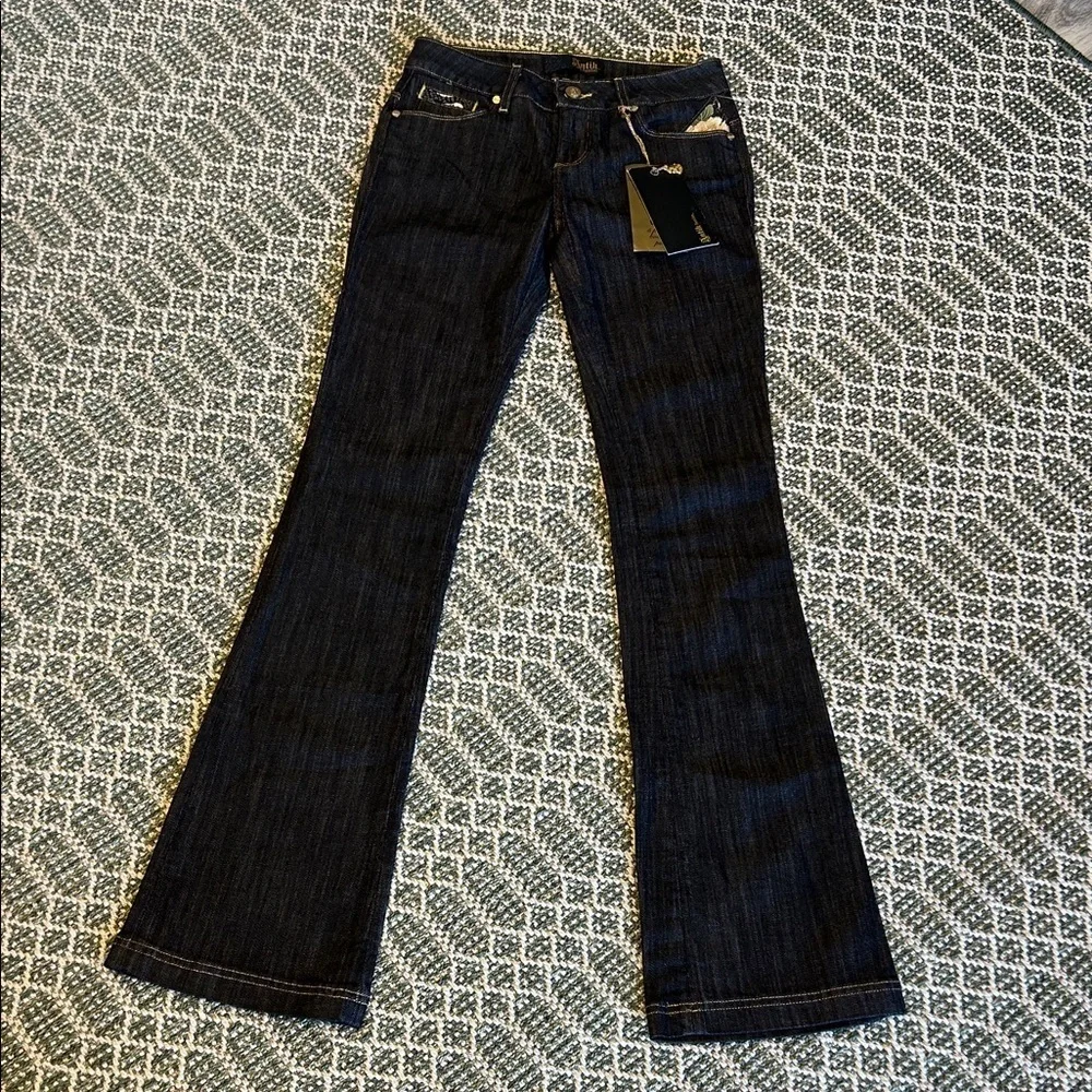Vintage Y2K Antik Denim Eva 5 Pocket Bootcut Embroidered Patchwork Low Rise Jean